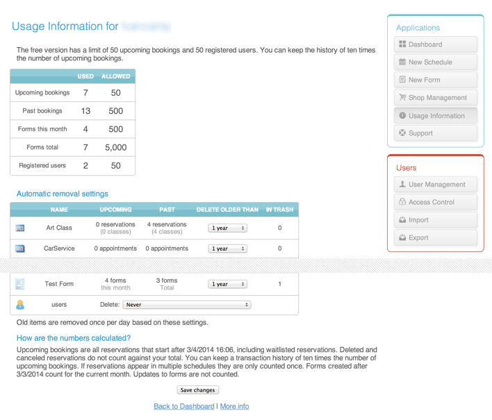 Usage information