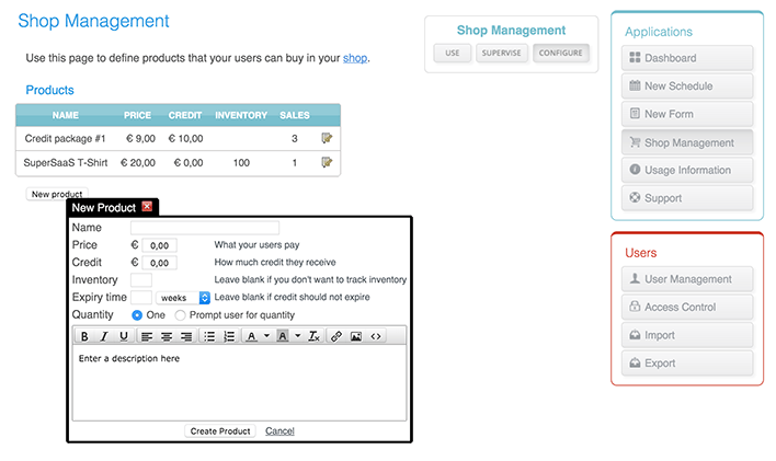 Adding products, i.e. credits, to your web shop
