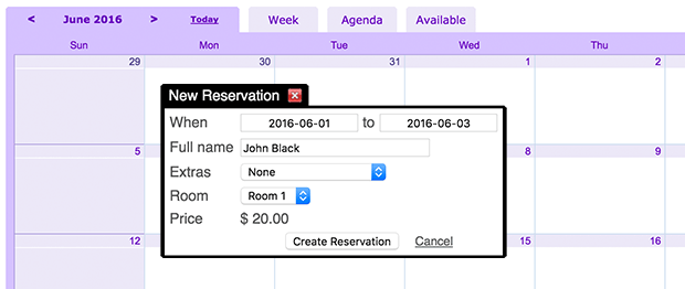 Creating a booking