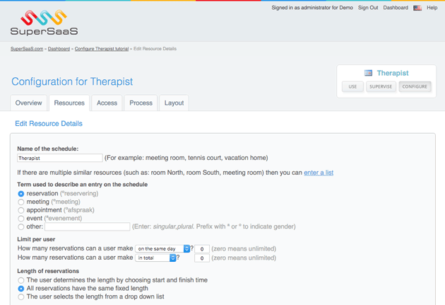 Admin resources tab