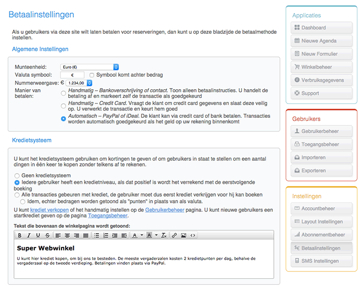 Het kredietsysteem instellen